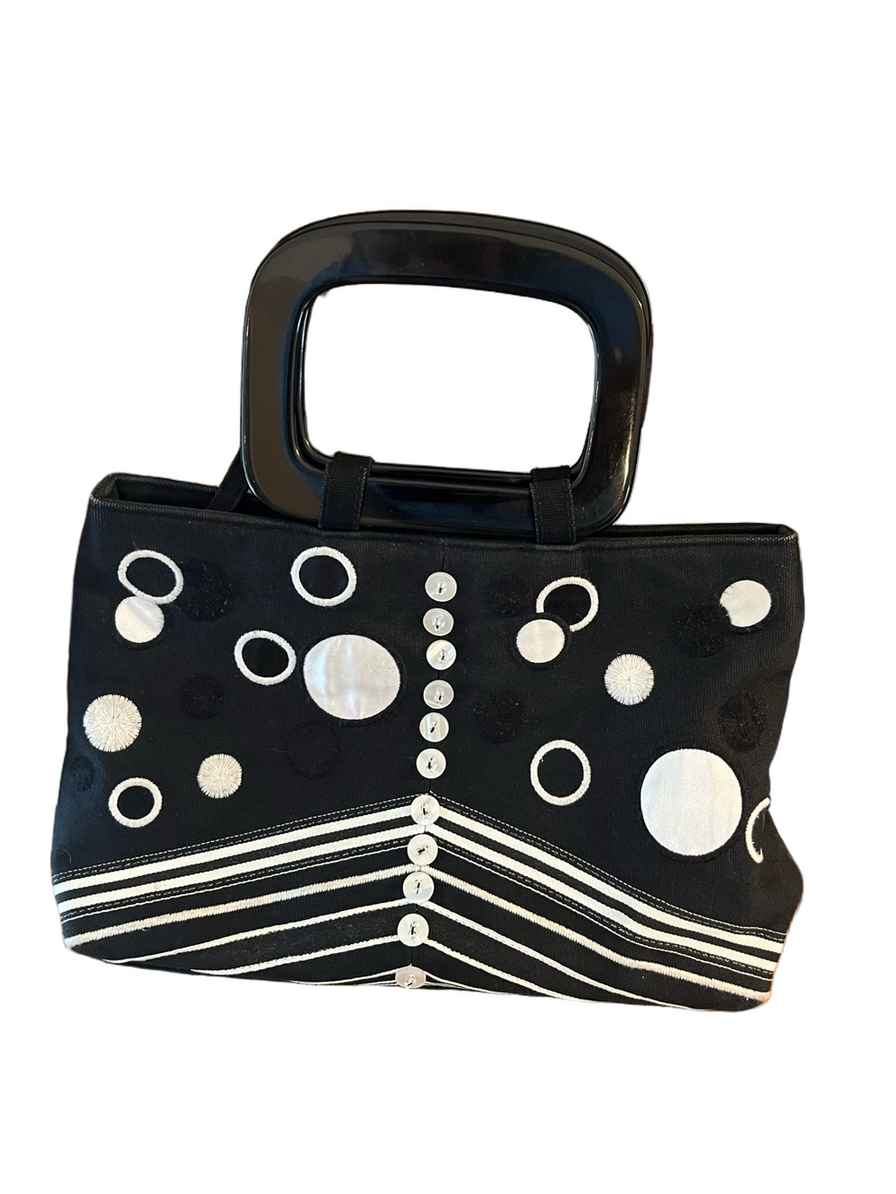 Madison Studio Black & White Geometric Button Top Handle Bag